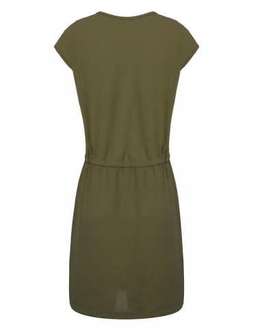 Tie Elastic Waist Pure Color Casual Mini Dress