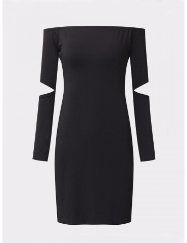 Women Sexy Off-shoulder Hollow Long Sleeve Mini Dress