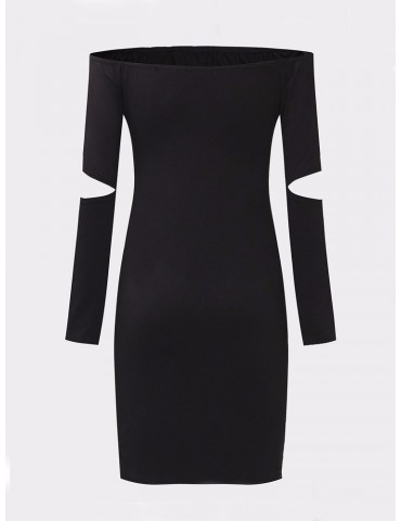 Women Sexy Off-shoulder Hollow Long Sleeve Mini Dress