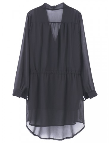 Women Sexy Bandage Deep V Long Sleeve Mini Dress