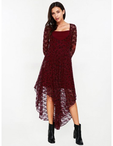 Lace Sexy Women Long Sleeve O-Neck Two Pieces Set Maxi Dresses