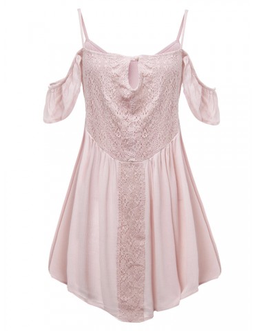 Sexy Women Off Shoulder Floral Crochet Pure Color Mini Dress