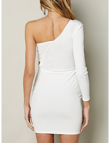 Sexy One Shoulder Hollow Bodycon Women Mini Dress