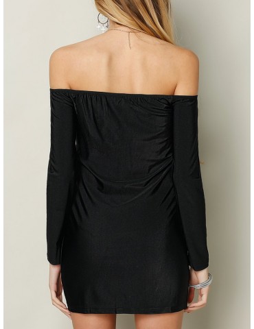 Sexy Off-shoulder Side Split Long Sleeves Women Mini Dress