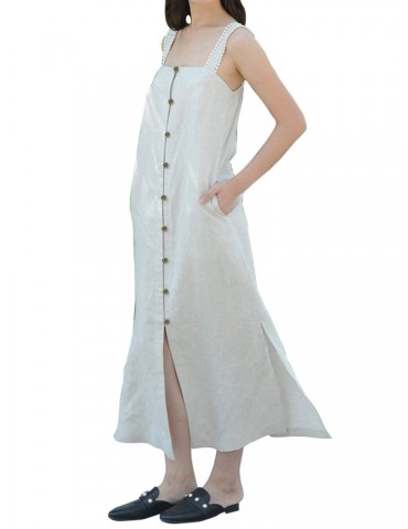 Vintage Straps Suspender Button Down Slit Shirt Dress