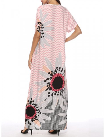 Summer Print Crew Neck Overhead Maxi Dress