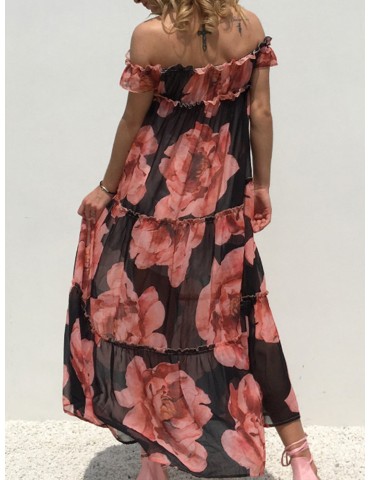 Bohemian Floral Print Off-shoulder Maxi Dress For Women
