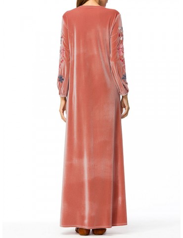 Muslim Embroidery Long Sleeve Overhead Maxi Dress