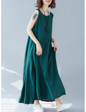 Sleeveless Solid Color Loose Maxi Dress For Women