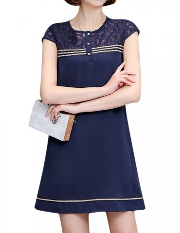 Women Patchwork Elegant Short Sleeve Mini Dresses