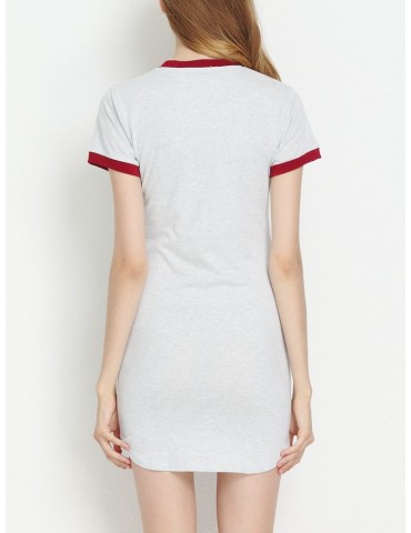 Casual Patchwork Split Short Sleeve O-neck Mini Dress For Women
