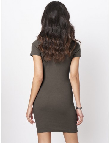 Women Casual Short Sleeve High Collar Knit Mini Dress