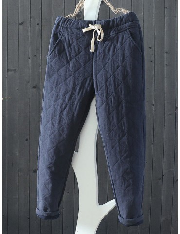 Casual Plaid Thicken Drawstring Waist Women Harem Pants
