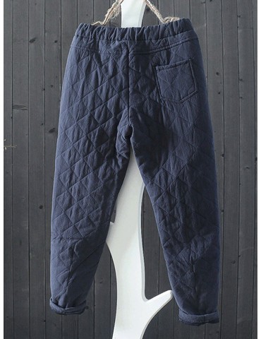 Casual Plaid Thicken Drawstring Waist Women Harem Pants