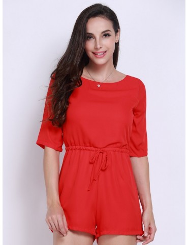 Women Sexy Backless Bandage Bow Half Sleeve O-neck Jumpsuits