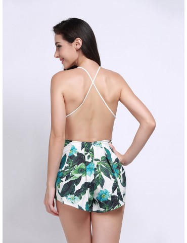 Women Deep V-neck Flroal Print Camis Romper