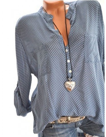 Casual Polka Dot Print Loose Long Sleeve Blouse For Women