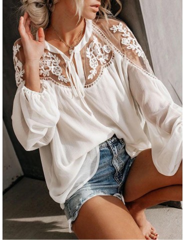 Sexy Perspective V-neck Long Sleeve Blouse