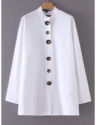 Women Long Sleeve Pure Color Vintage Blouses