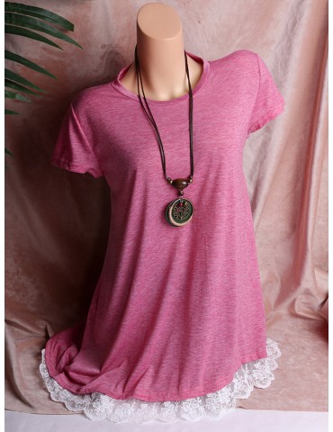 Lace Hem Short Sleeve O-neck Casual T-shirts