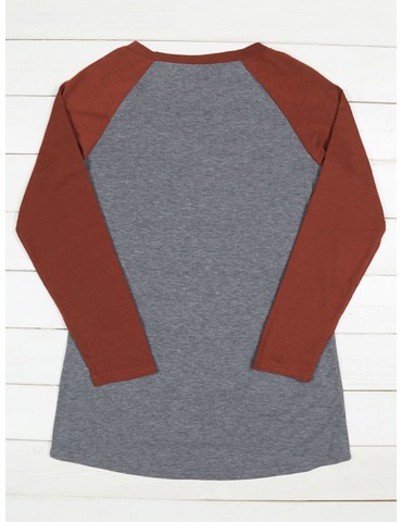 Printed Patchwork Letters Long Sleeve O-neck T-Shirts