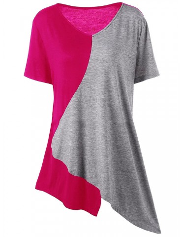 Casual Irregular Patchwork Short Sleeve V-neck Women T-shirts