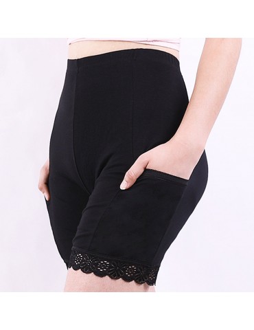 High Waisted Tummy Shaping Lace-trim Pocket Modal Boyshorts