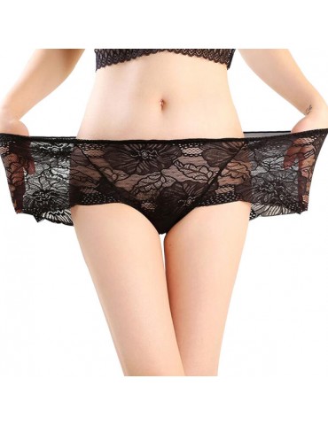 Lace-trim Flounces Hip-lifting Seamless Elastic Mid Waisted Panties