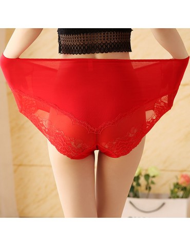 Plus Size High Waist Belly Control Breathable Lace Back Panties