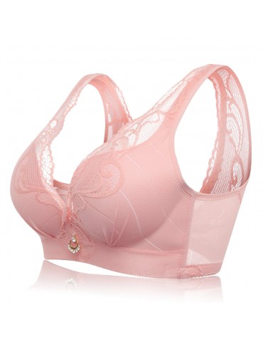 Embroidery Push Up Plunge Wireless Gather Wide Shoulder Bra