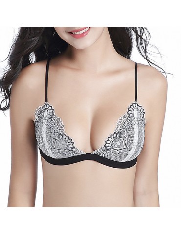 Sexy Lace Embroidered Unlined Deep Plunge Wireless Bralettes