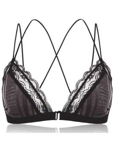 Lace Plunge Front Closure Criss Cross Back Wireless Unlined Bras