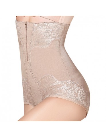 High Waisted Front Zipper Tummy Slimming Jacquard Shapewear