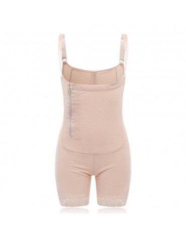 Plus Size Abdomen Slimming Front Zipper Lace-trim Shapewear