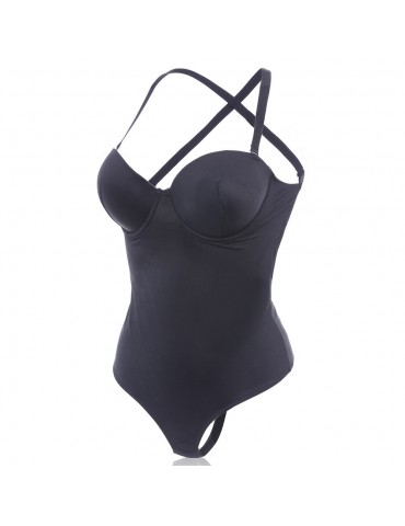 Sexy Hollow Out Criss-Cross Back Belly Control Shapewear Bodysuit