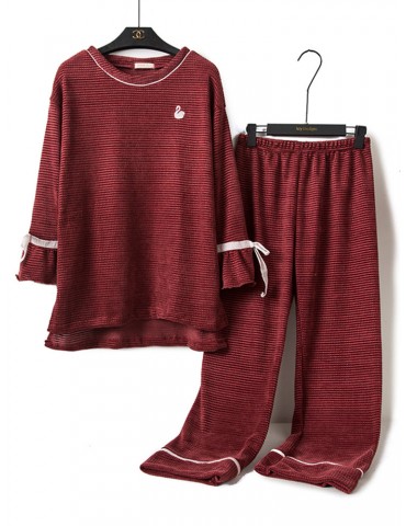 Plus Size Pajamas Long Sets Cotton Thick Long Sleeves Solid Color Casual Sleepwear