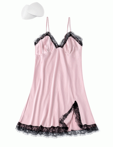 Home Sleepwear Silk Lace Patchwork Four Pieces Pajamas