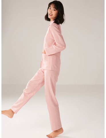 Plus Size Cotton Women Pajamas Polka Dot Button Casual Long Sleepwear Suits