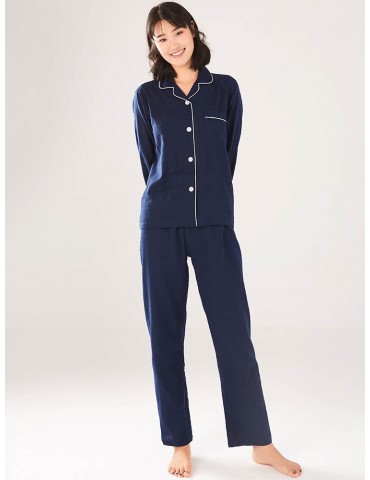 Linen Women Pajamas Sets Cotton Long Home Solid Color Sleepwear