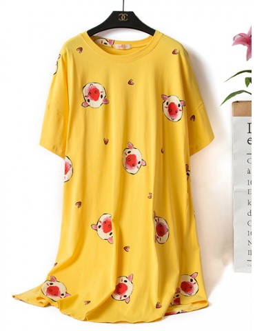 Plus Size Home Pajamas Cotton Pig Print Loose Sleepwear