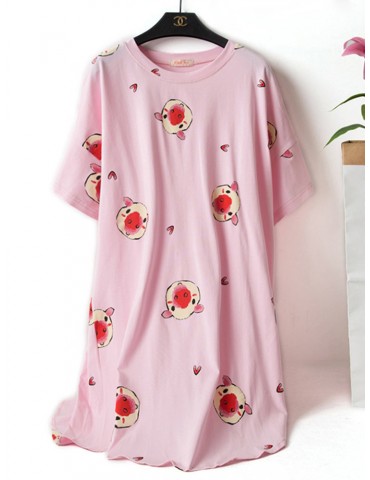 Plus Size Home Pajamas Cotton Pig Print Loose Sleepwear