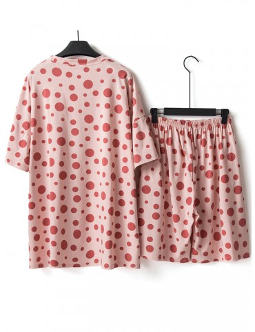 Plus Size Comfort Pajamas Polka Dot Fruits Print Cotton Sleepwear Suits
