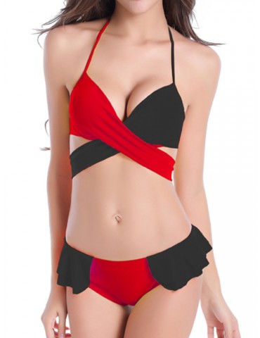 SWIMMART Sexy Two-tone Drawstring Breathable String Bikini SwimwearFor Women