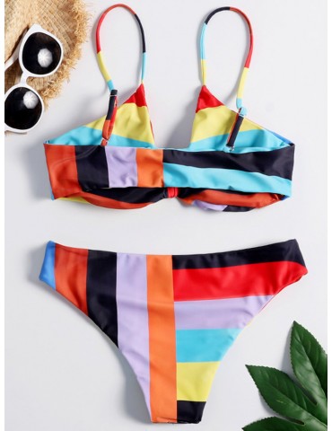Sexy Bikinis Women Swimsuits Tie Front Patchwork Multi-Color Swimwear
