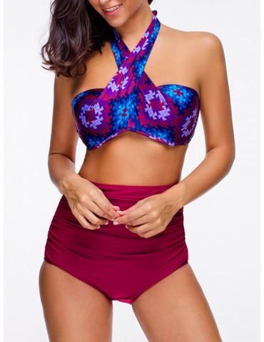 Elegent String Halter High Waist Push Up Bikinis Swimwear For Women