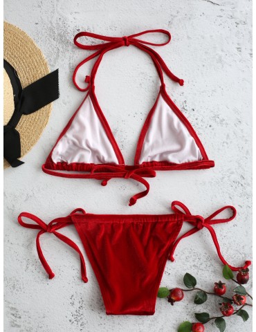 Halter Thong Sexy Bikinis Velvet Women Swimwear String Backless Bathing Suits
