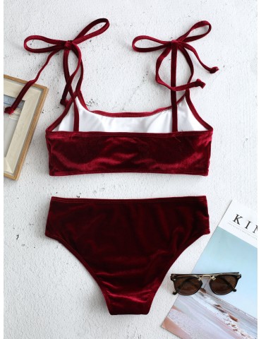 Velvet Sexy Bikinis Women Swimsuits String Straps Backless Swimwear