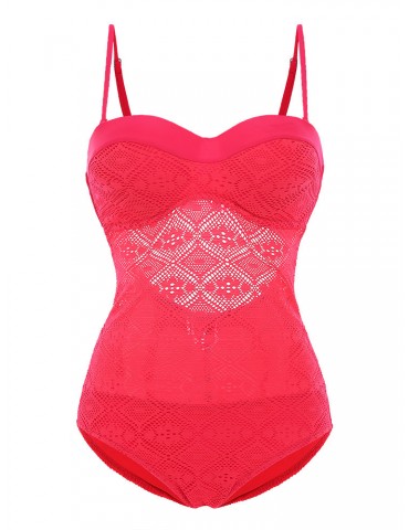 Sexy Lace Hollow Out Straps Backless Solid Color Monokini Bathing Suit