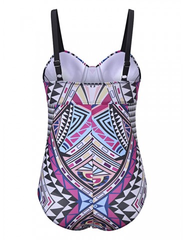 Geometric Printing Criss-cross Back Sleeveless One-Pieces Swimsuit