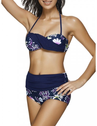Plus Size Sexy Halter Floral Printed Super Elastic Bikinis